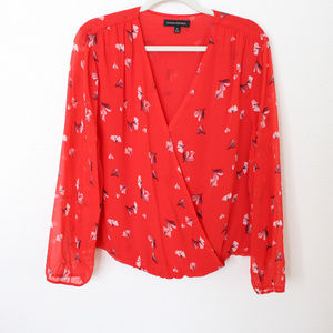 BANANA REPUBLIC Floral Red Loose Fit Wrap Top